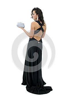Attractive young woman in elegant black dress