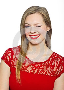 Attractive young woman making expression