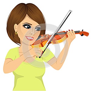 Attractive young woman playing violin