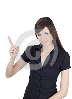 Attractive young woman pointing her finger