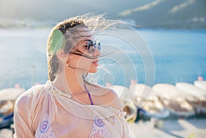 Attractive young woman posing in the summer