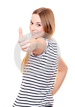 Attractive young woman showing thumbs up