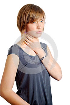 Attractive young woman with a sore throat