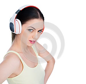 Attractive young woman wearing headphones