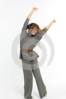 Attractive young woman on a white background