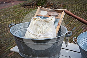 The attributes to do the laundry in an old fashioned way