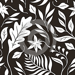 Atumn leaves, black and white seamless illustration. photo
