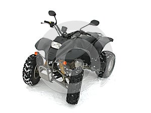 ATV Black All Terrain Vehicle on white snow