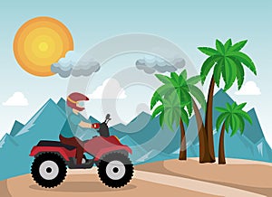 Atv driver man beach mountain background