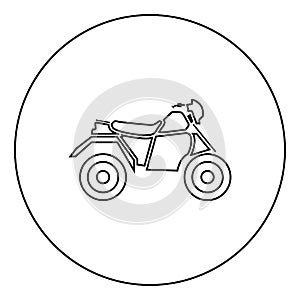 ATV motorcycle on four wheels black icon in circle outline