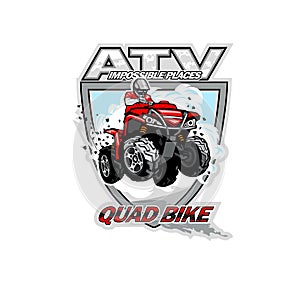 ATV Off-Road Impossible Places with red quadbike, isolated background