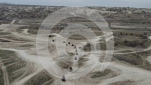 ATV Quad Bike in front of mountains landscape in Cappadocia , Turkey - feb 2023