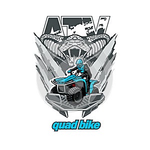 ATV Quad bike logo emblem with snake, isolated background