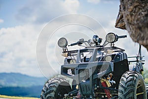 ATV racing car. A closed up of ATV racing car and the blue sky