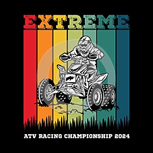 ATV Racing extreme sport vector illustration in retro color style design