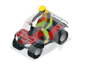 ATV rider in the action. Quad bike ATV isometric vector illustration. Motocross bike icon.