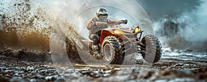 ATV rider racing through splashing water