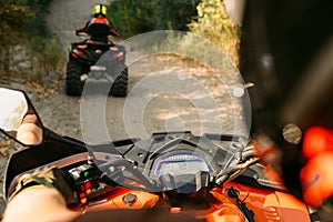 Atv riding, view through the eyes of driver