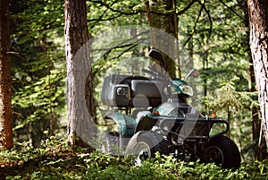 ATV's parked in the parking lot in the forest. good weather.