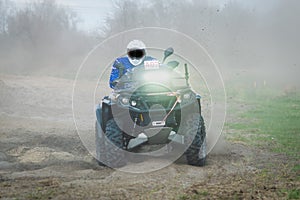 ATV and UTV offroad vehicle racing in dust. Extreme, adrenalin. 4x4