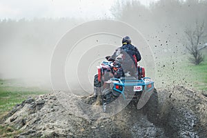 ATV and UTV offroad vehicle racing in dust. Extreme, adrenalin. 4x4