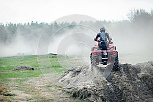 ATV and UTV offroad vehicle racing in dust. Extreme, adrenalin. 4x4