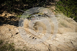 ATV and UTV racing in sand track. Amateur competitions. 4x4