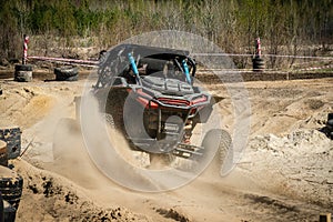 ATV and UTV racing in sand track. Amateur competitions. 4x4