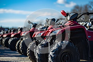 atvs parked in line at a rental facility