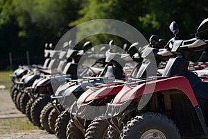 atvs parked in line at a rental facility