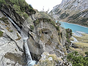 Aua dil Mer Waterfalls or Aua dil Mer Wasserfall WasserfÃ¤lle Aua da Fluaz oder Panixer Fall over the lake Panixersee