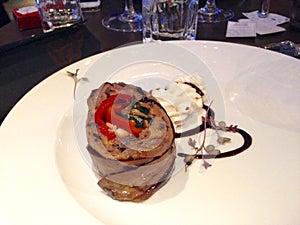 Aubergine and red pepper roulade