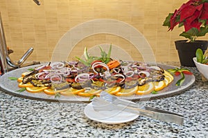 Aubergine salad at a restaurant buffet