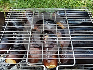 Aubergines on a grill