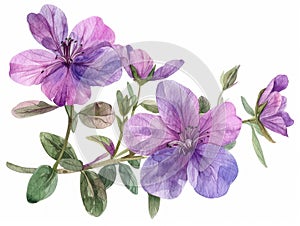 Aubrieta colorful flower watercolor isolated on white background photo