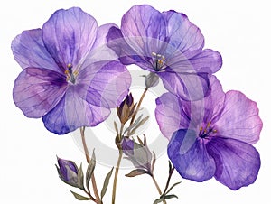 Aubrieta colorful flower watercolor isolated on white background photo