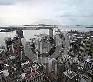 Auckland city & harbour vertical aerial panaorama