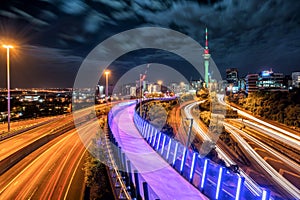 Auckland city night skyline, New Zealand