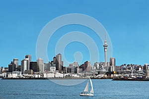 Auckland City Skyline and Harbour with Skytower, in New Zealand