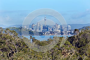 Auckland city skyline from Rangitoto Island New Zealand