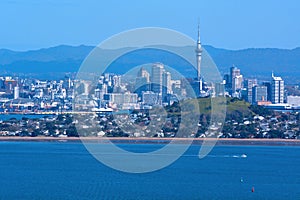 Auckland city skyline from Rangitoto Island New Zealand