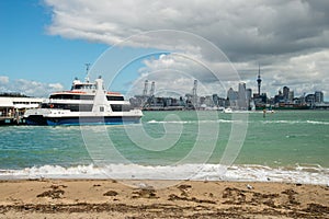 Auckland cityscape view from Devonport Wharf.