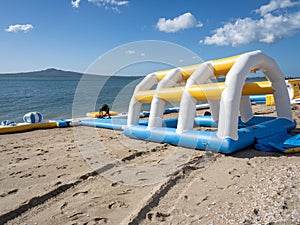 construction of Waterworld Mission Bay inflatable waterpark