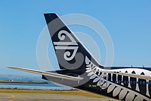 Air New Zealand plane fin tail at the Auckland International Airport