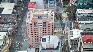 AUCKLAND, NZ - AUGUST 26, 2018: Aerial city view from Sky Tower. Auckland skyline at sunset