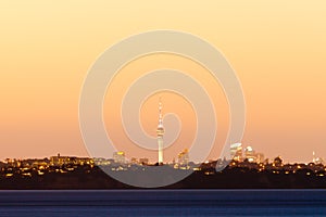 Auckland NZ distant citylight skyline after sunset