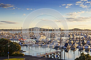 Auckland Westhaven Marina and Mount Rangitoto