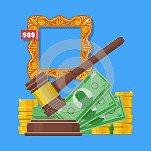Auction and bidding concept vector illustration in flat style design. Selling arts
