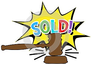 Auction gavel Sold cartoon icon