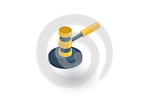 Auction hammer, law and justice symbol, verdict isometric flat icon. 3d vector